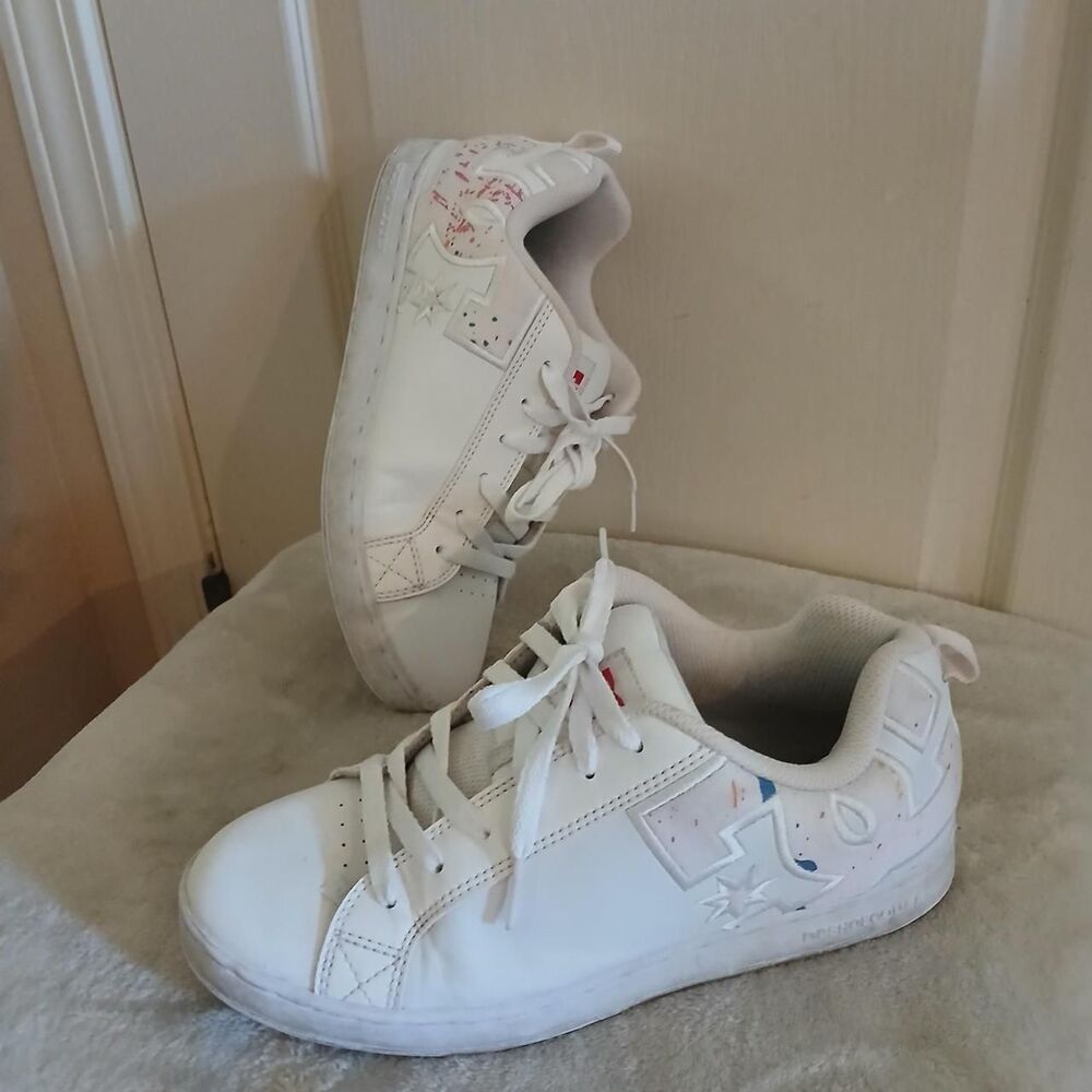 DC Shoes Court Graffik Skater Sneakers White Colorful Paint Splatter 9 Rare HTF